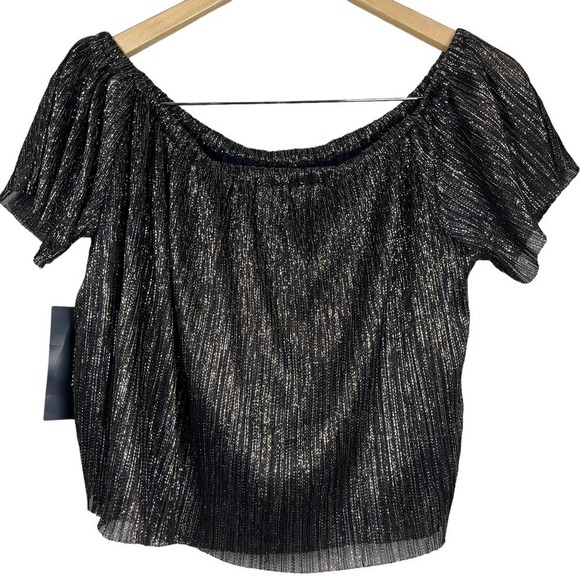 🔴 5 for $25! Zara‎ Blouse Metallic Effect Black Top Off Shoulder Small - Picture 6 of 13